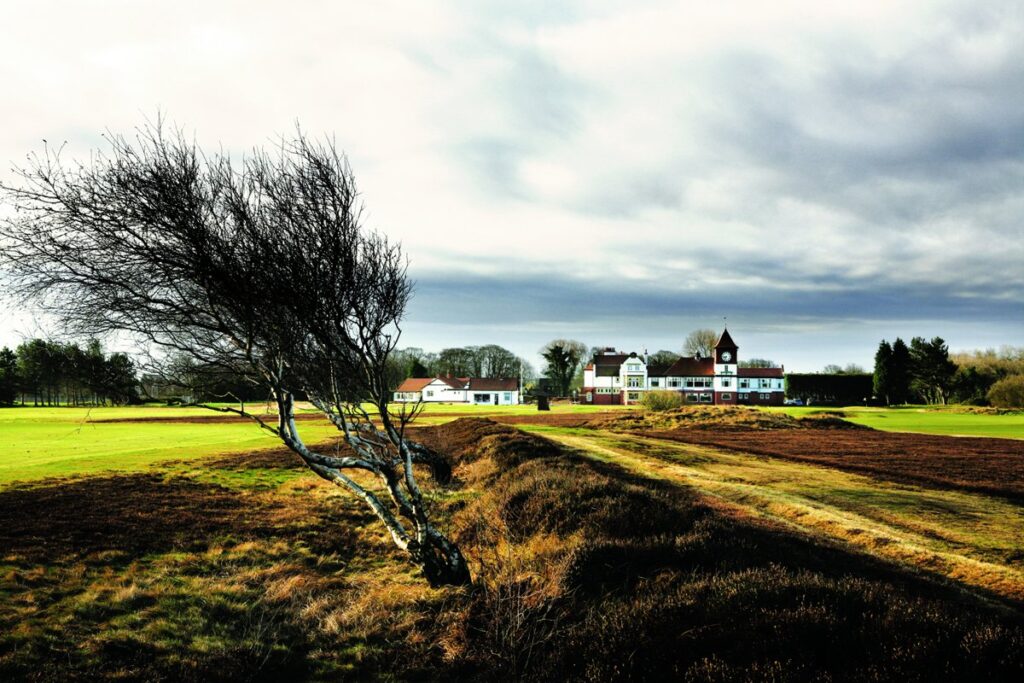 Formby Golf Club clubhouse across the heather