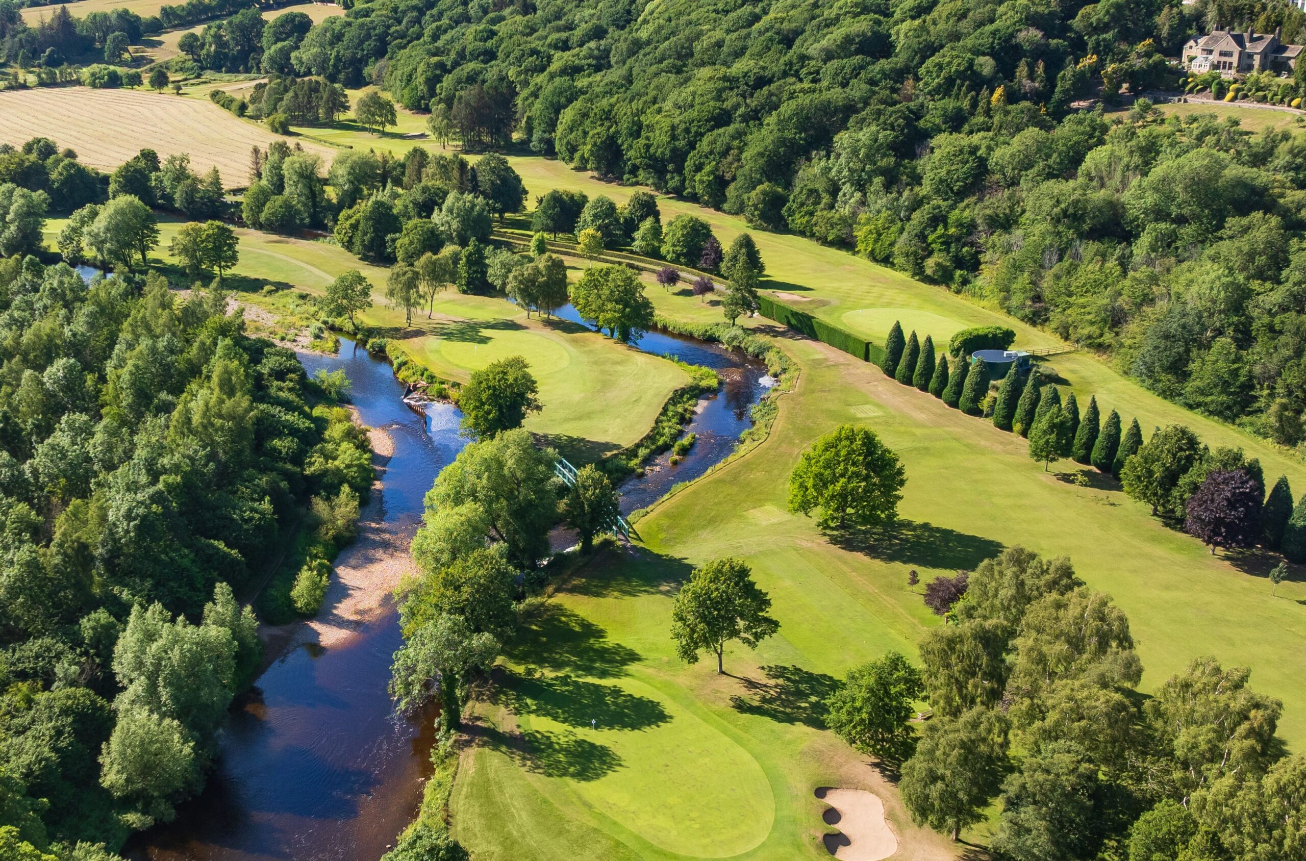 Aerial view of Ilkley Golf Club and the River Wharfe